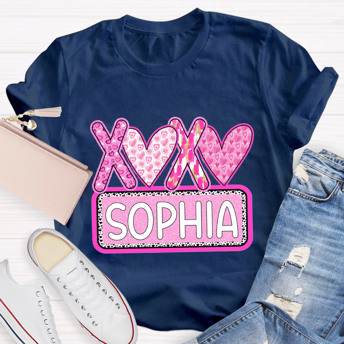 Personalized Name Pink Heart Sophia T-Shirt