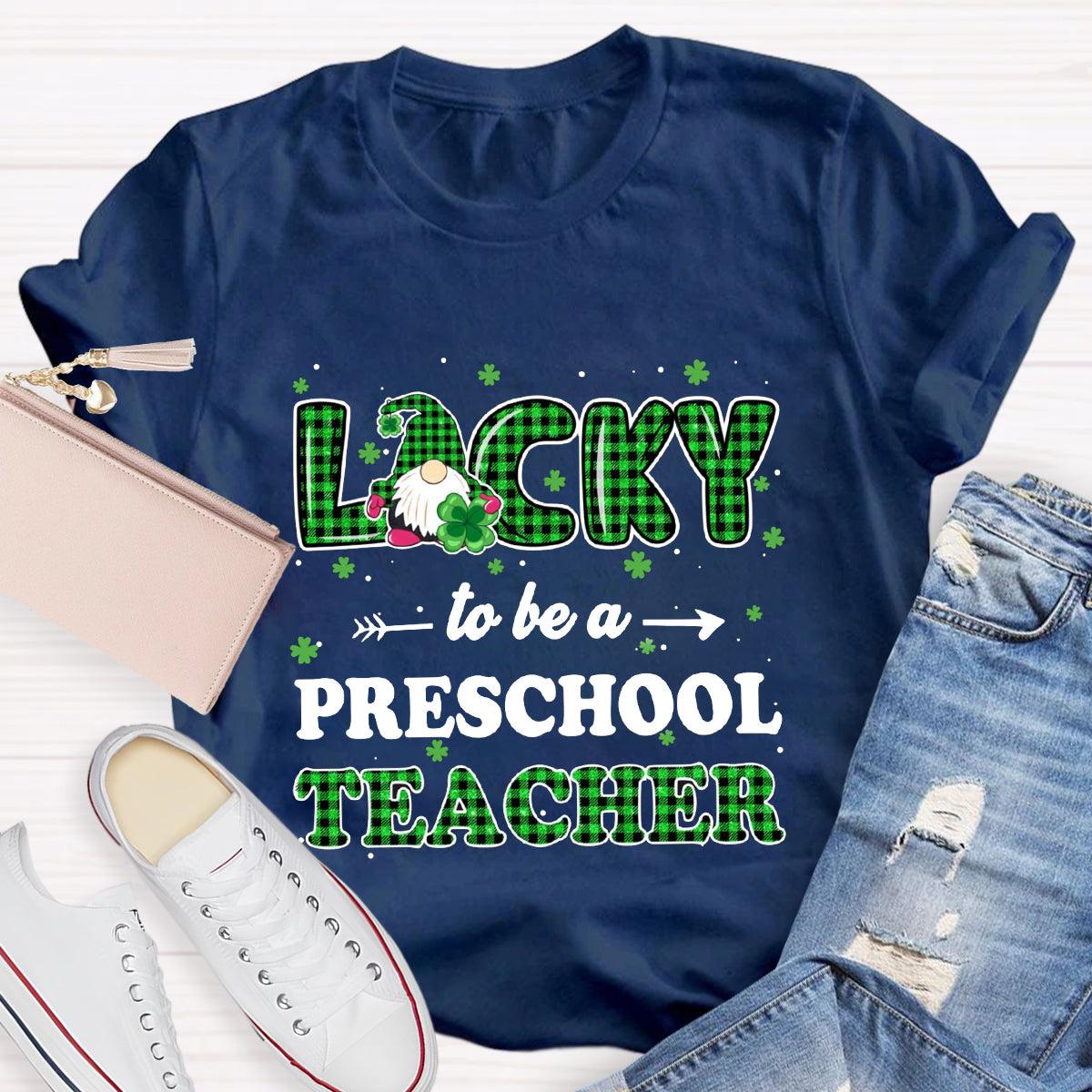 Personalized Grade Lucky To Be A Preschool Teacher  T-Shirt