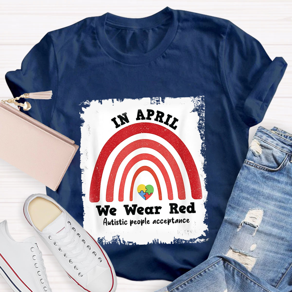 In April We Wear Red Autism People Acceptance T-Shirt