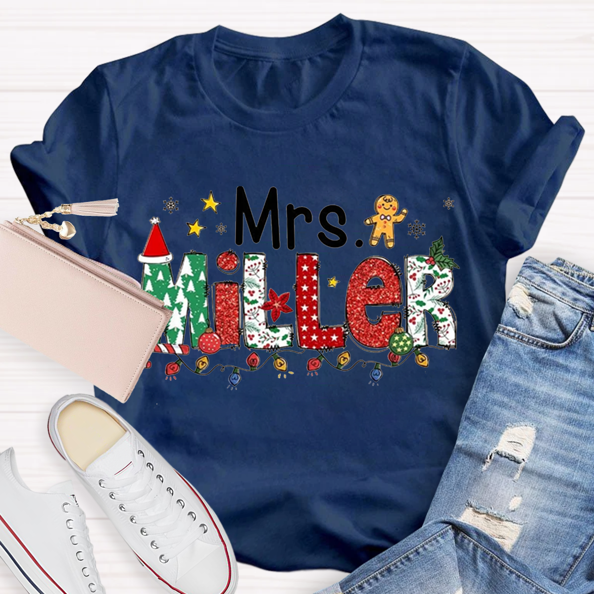 Personalized Name Christmas Teacher T-Shirt