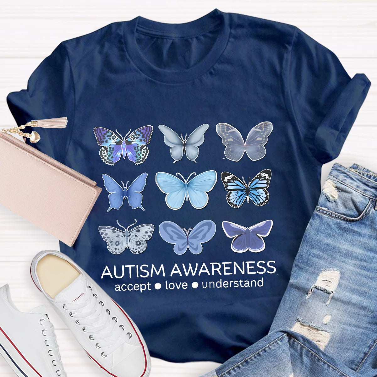 Autism Awareness Butterfly Teacher T-Shirt