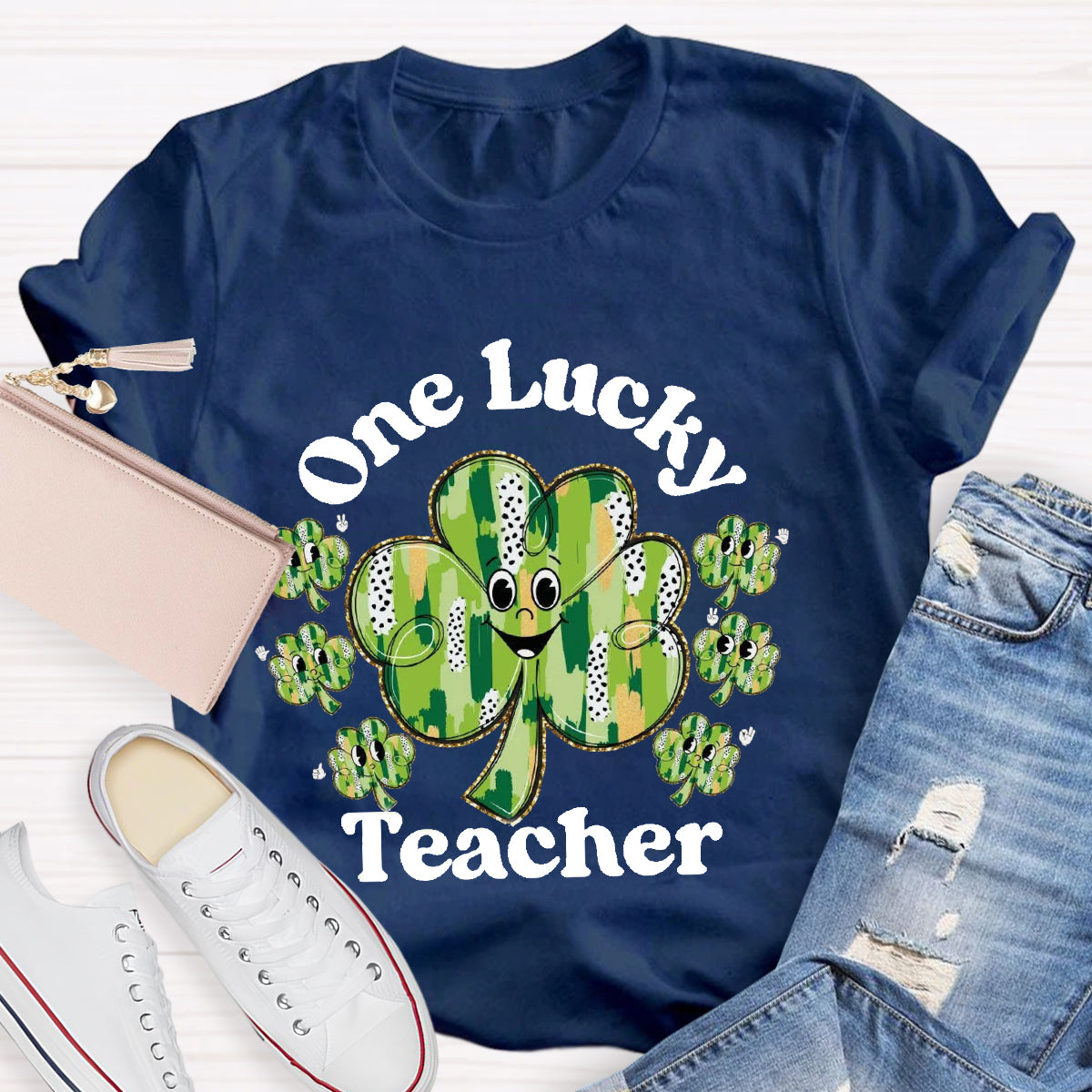 One Lucky Teacher Funny Shamrock T-Shirt