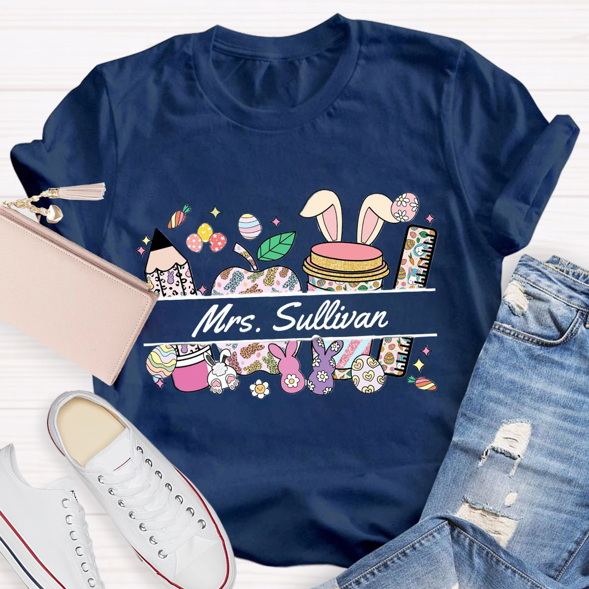 Personalized Name Easter Bunny Teacher T-Shirt