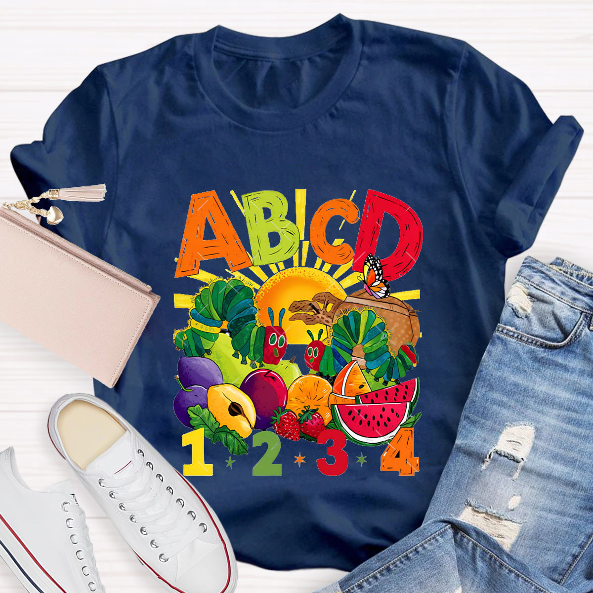 Colorful Letters Butterfly Teacher T-Shirt