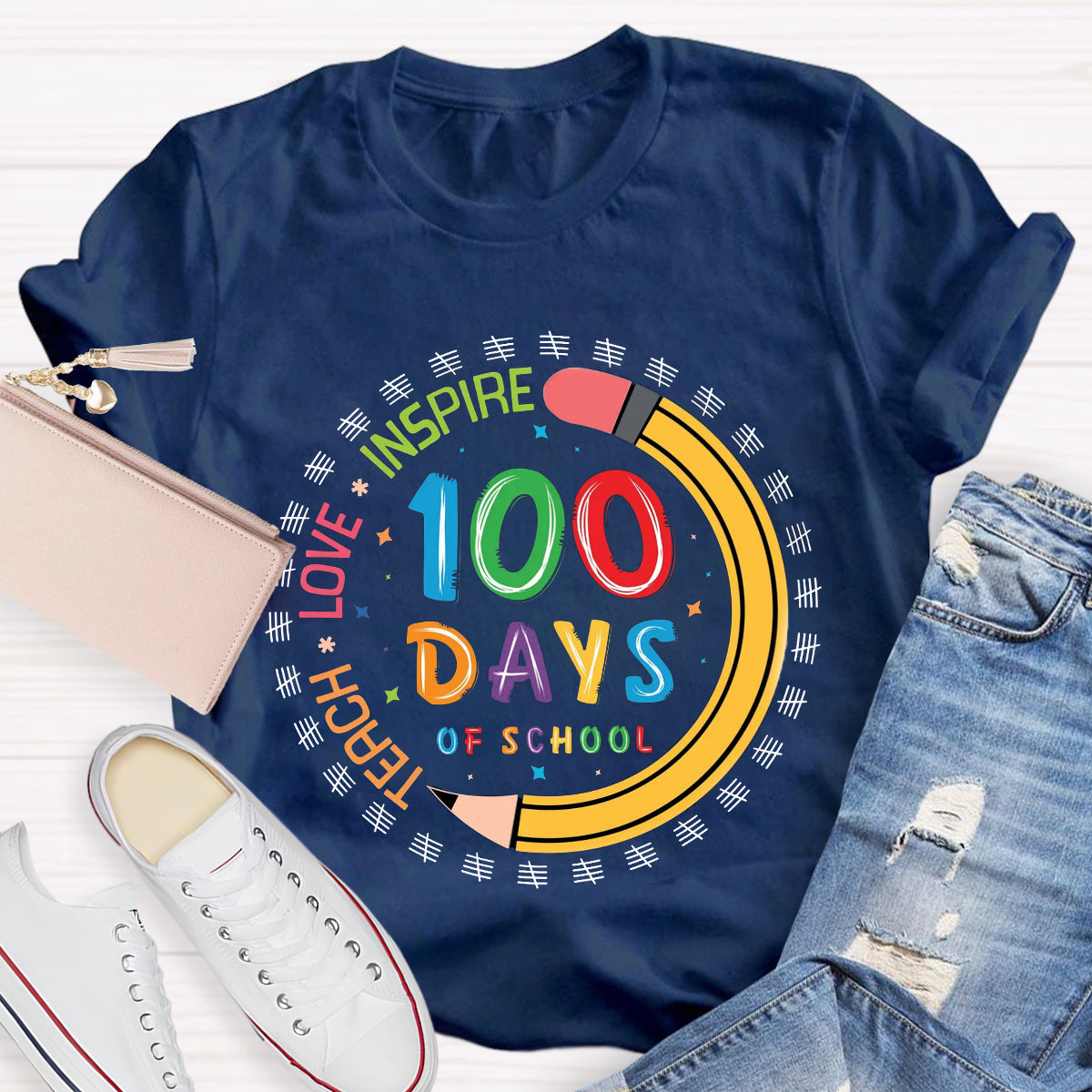 100 Days of School Teach Love Inspire T-Shirt