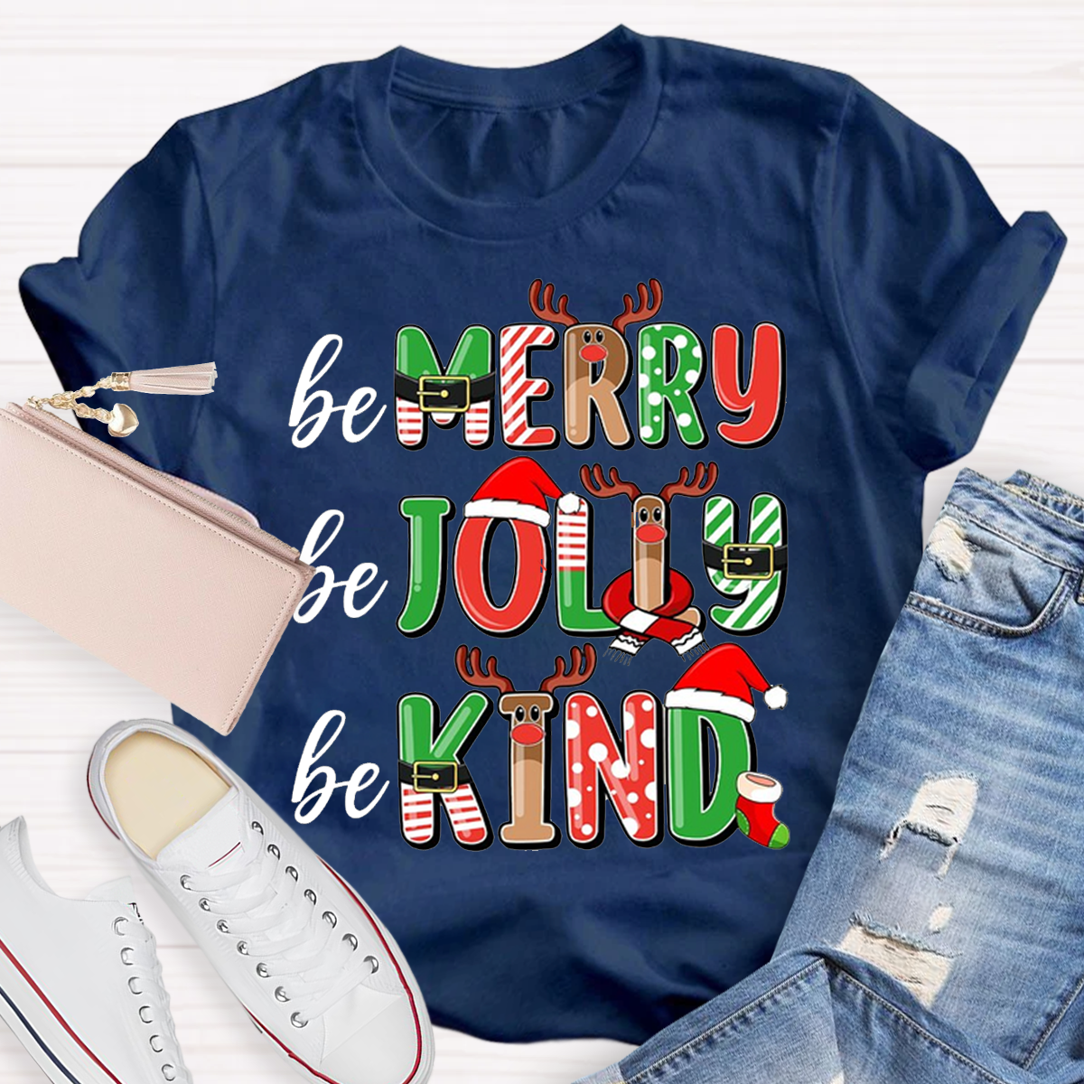 Be Merry Be Jolly Be Kind Teacher Christmas T-Shirt