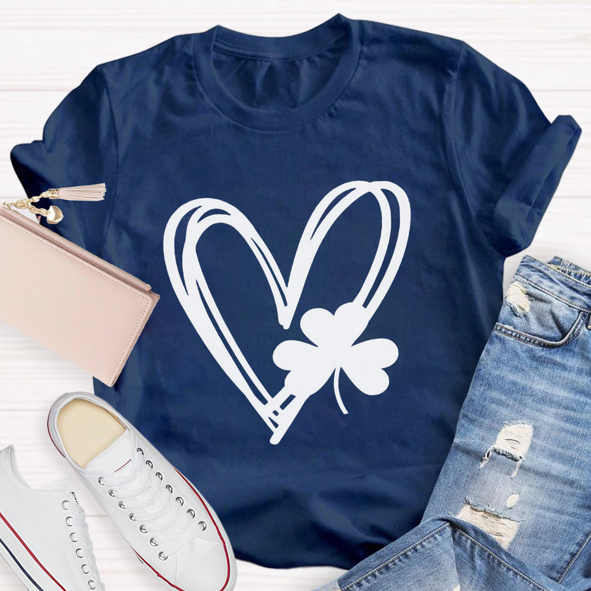 Shamrock And Hand Drawn Heart St Patty's Day T-Shirt