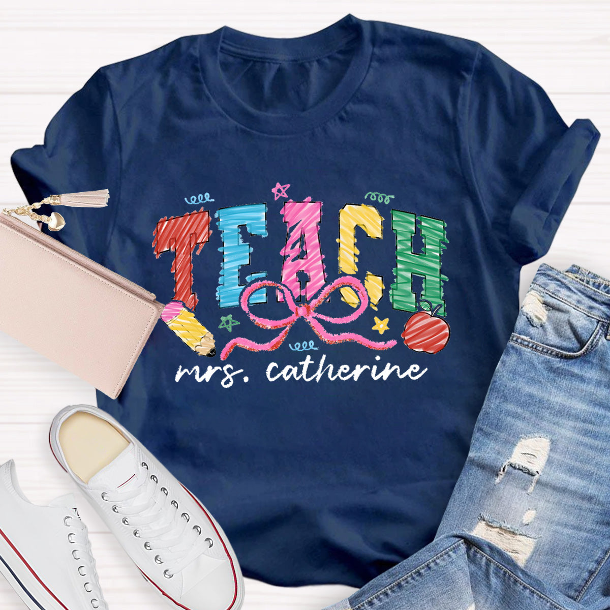 Personalized Name Teach Apple Teacher T-Shirt