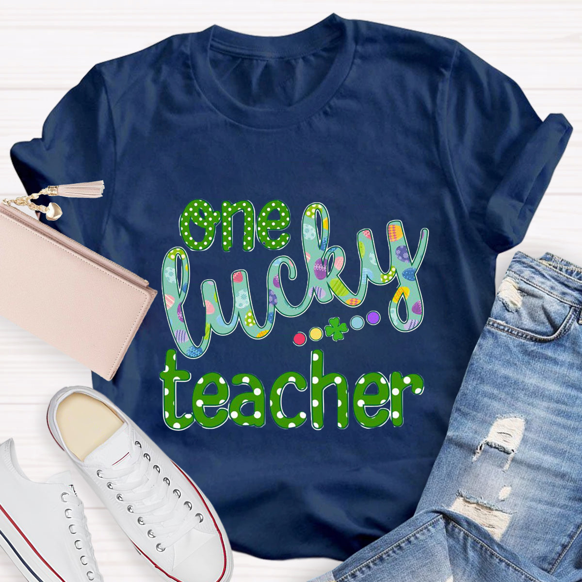 One Lucky Teacher Polka Dot Design T-Shirt