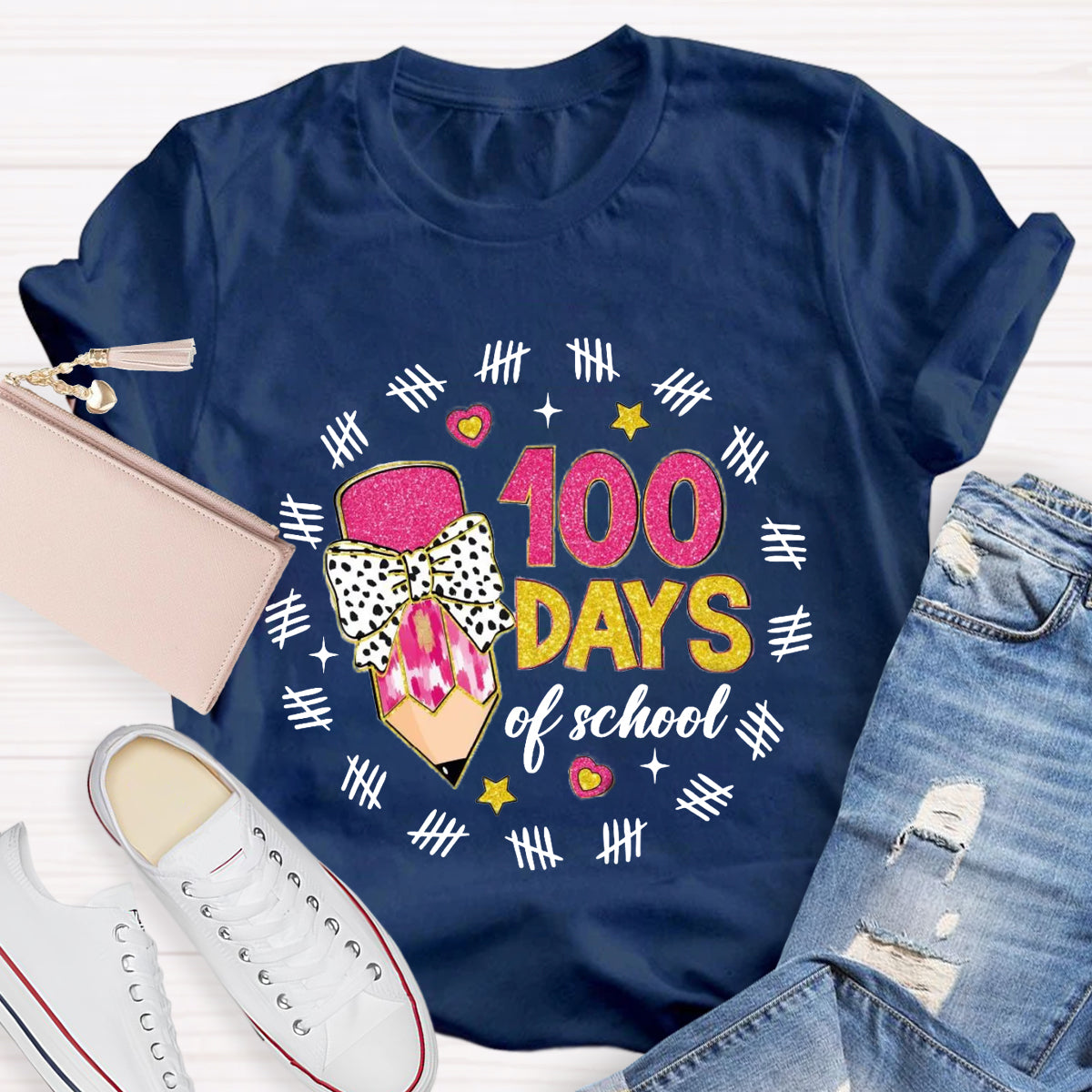 100 days of School Bow Teacher T-Shirt