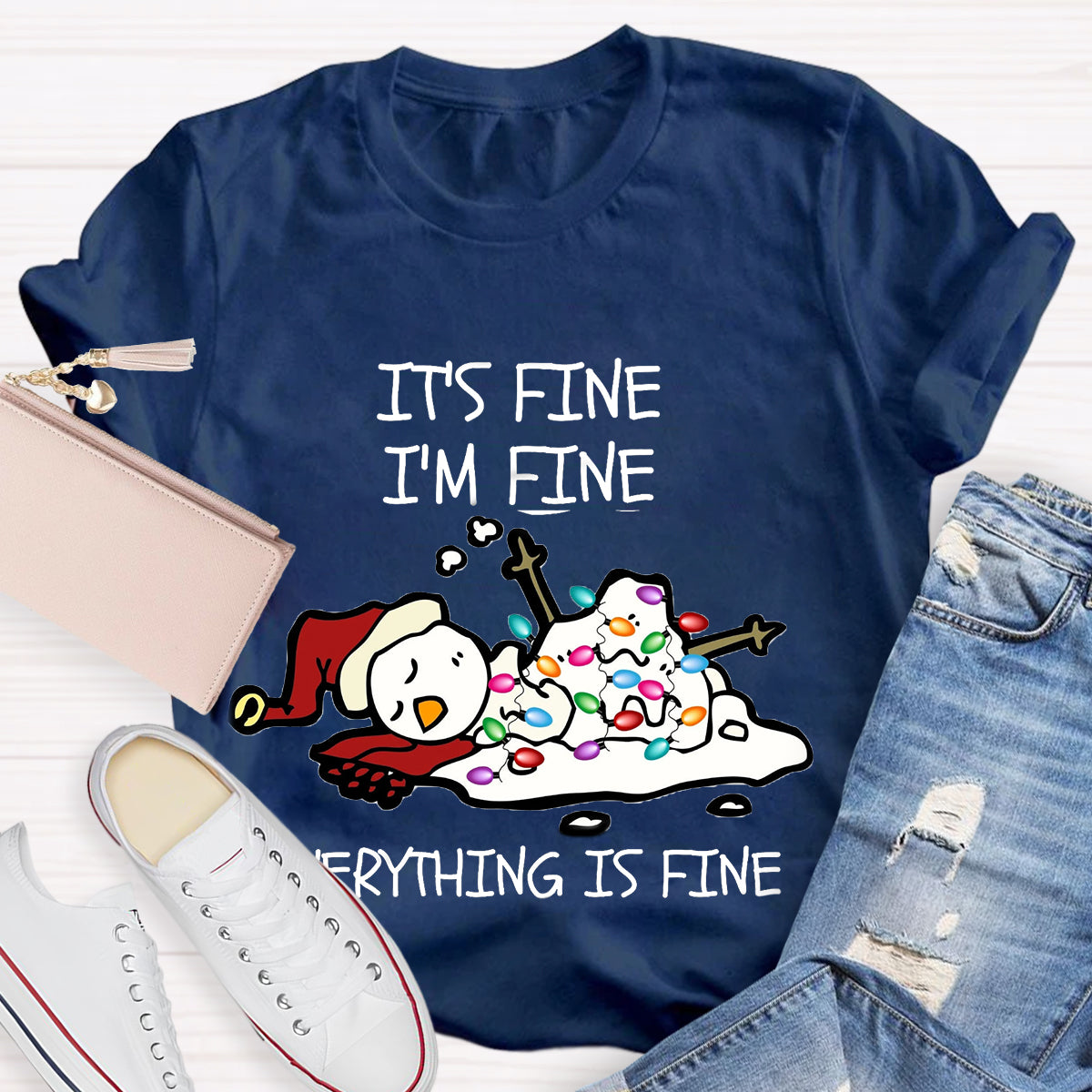 It's Fine I'm Fine Melting Snowman Teacher T-Shirt