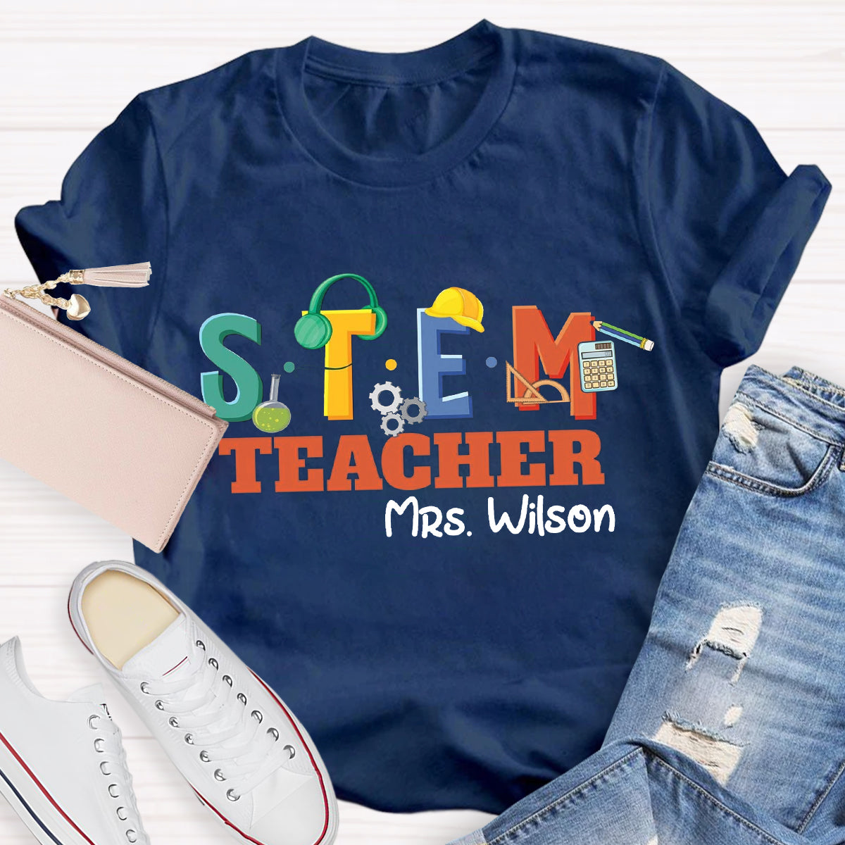 Personalized Name STEM Teacher Pencil T-Shirt