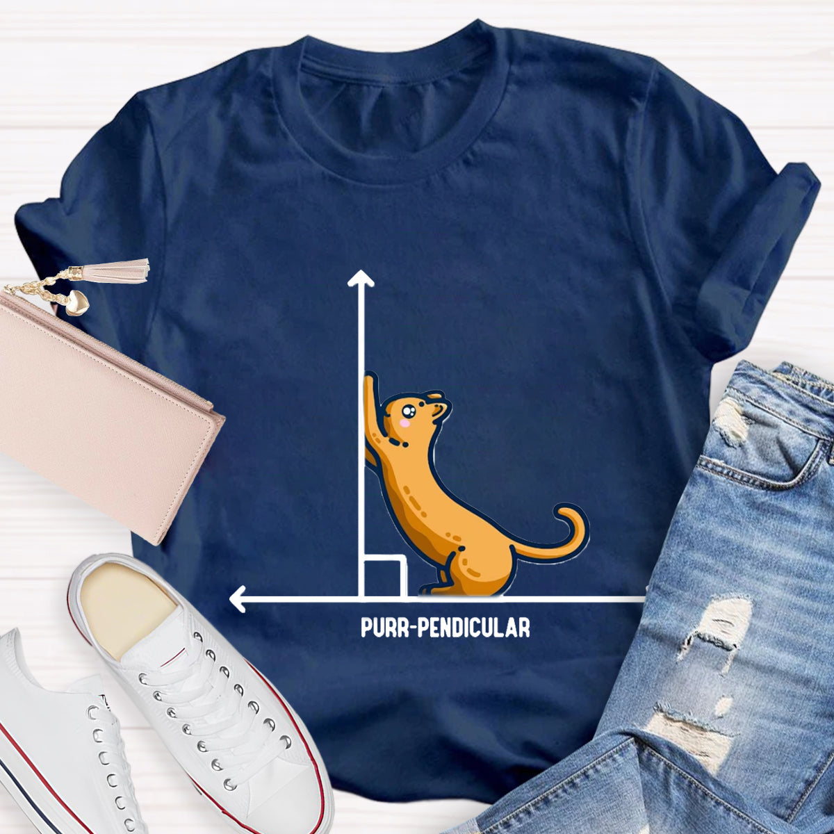 Purr-Pendicular Cute Maths Cat T-Shirt