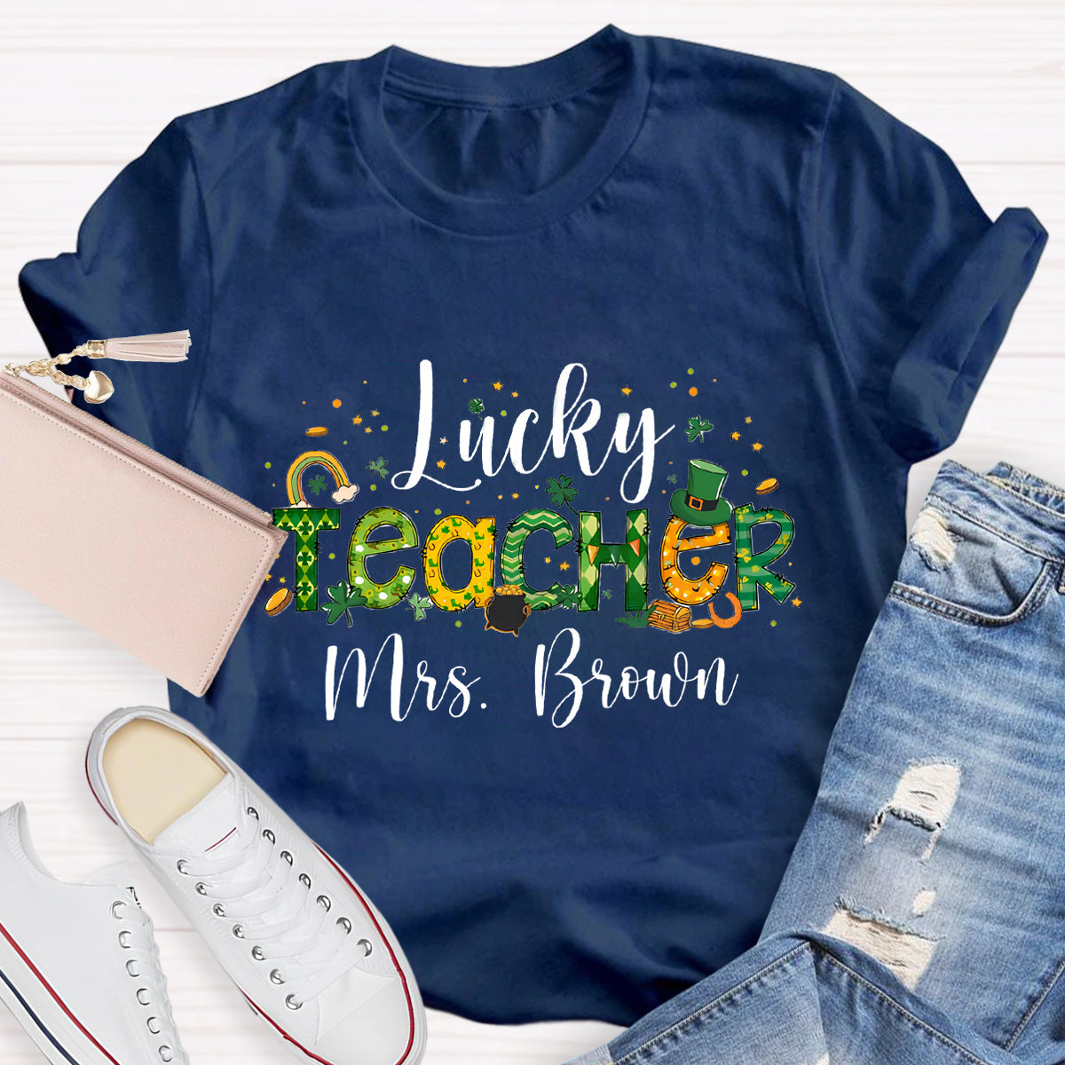 Personalized Lucky Teacher Name T-Shirt