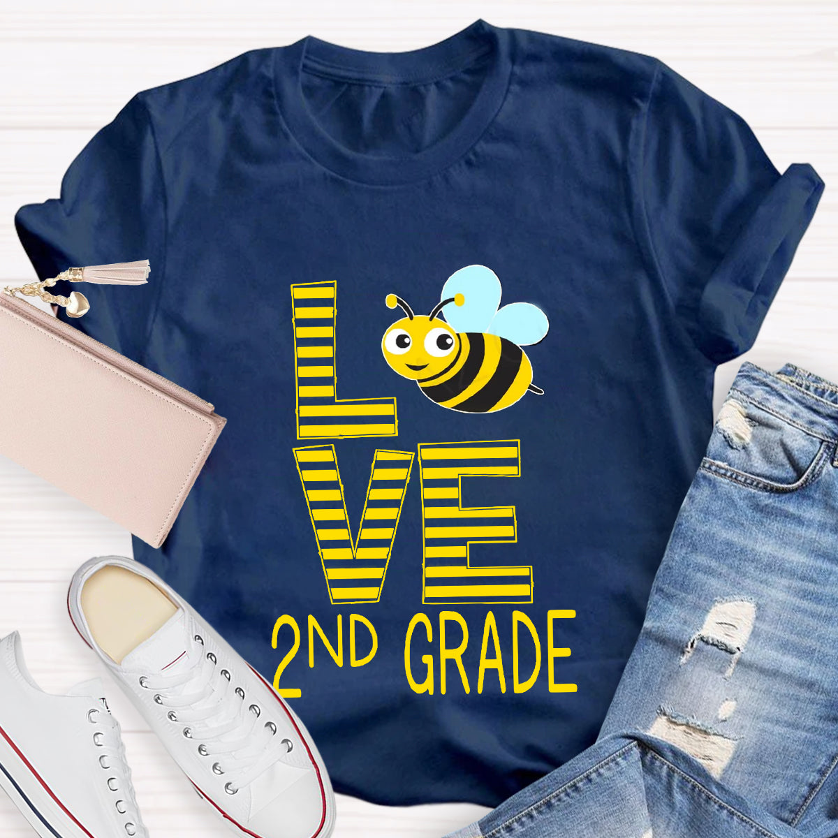 Personalized Grade Bee Love Teacher T-Shirt