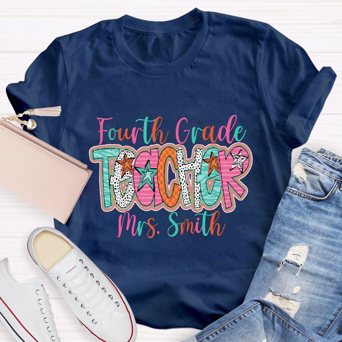 Personalized Grade And Name Fourth Grade Teacher T-Shirt
