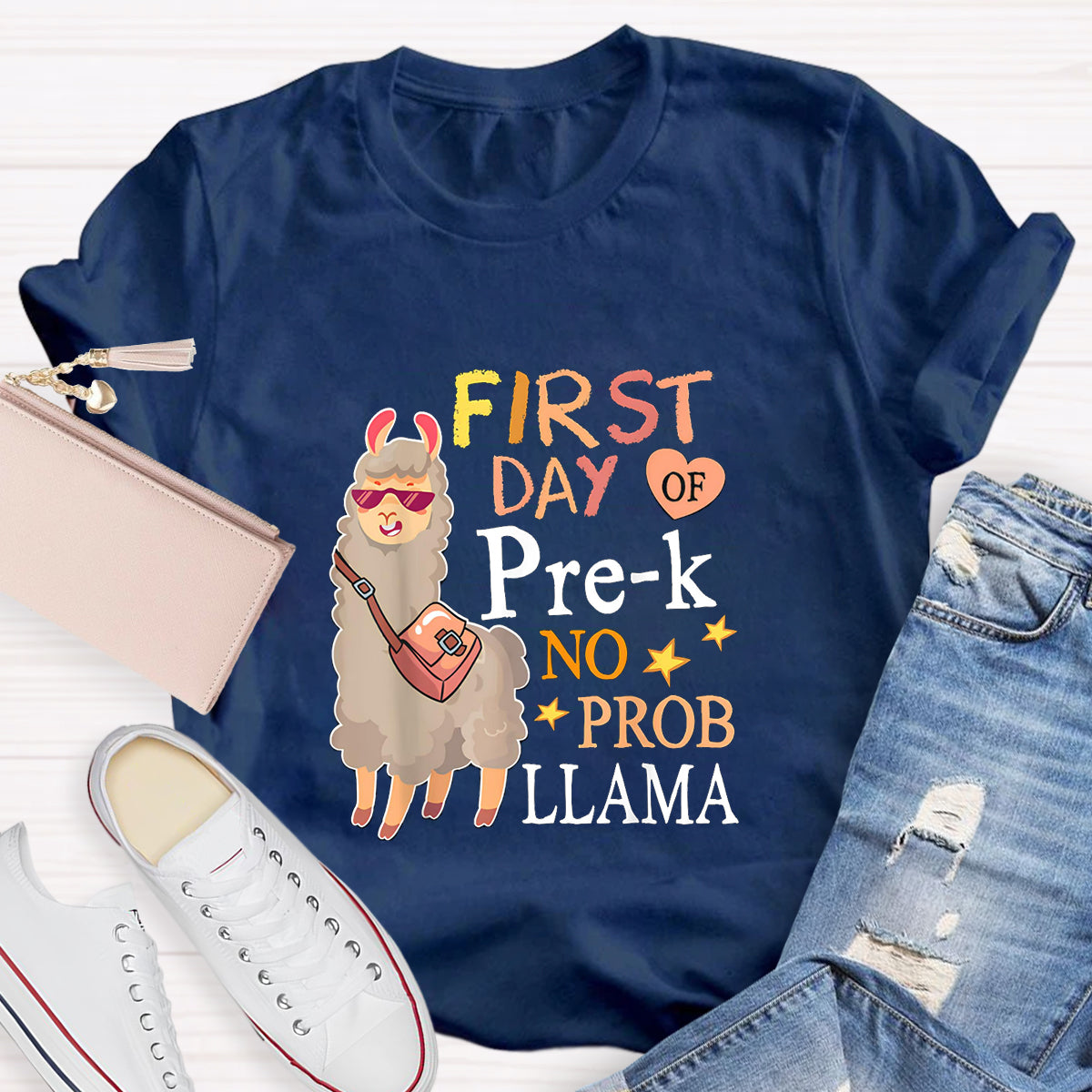 Personalized Grade First Day Of Pre-k No Prob Llama Spanish Teacher T-Shirt