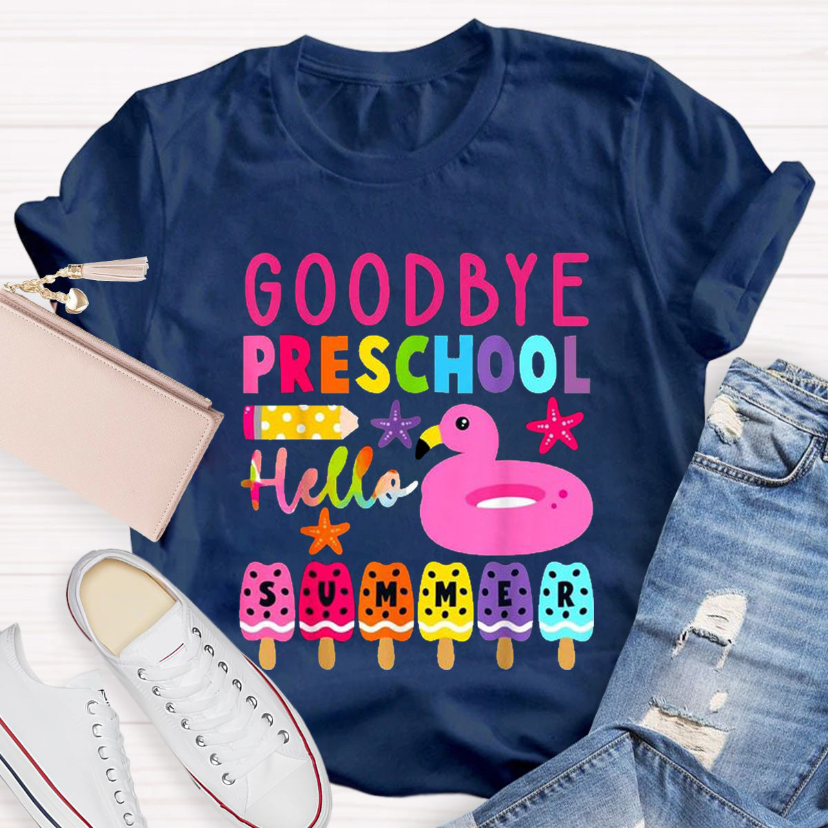 Personalized Grade Goodbye Preschool Hello Summer  Teacher T-Shirt