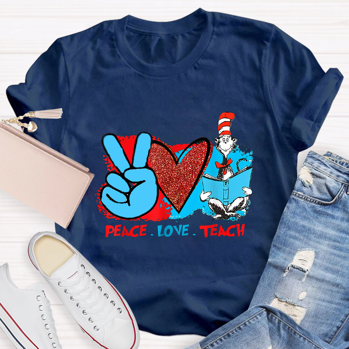 Peace Love Teach Children's Books T-Shirt