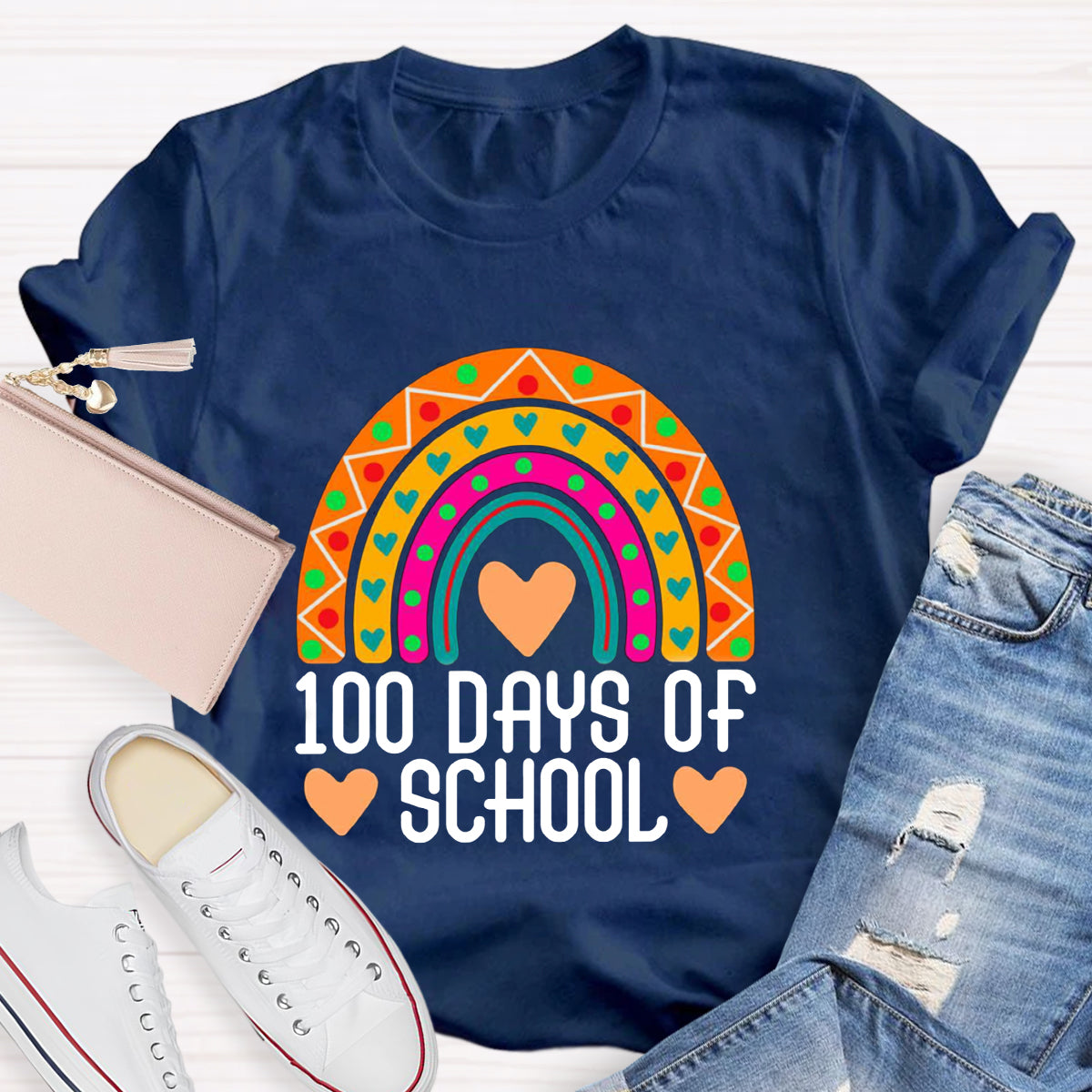 100 Days Of School Rainbow Teacher T-Shirt