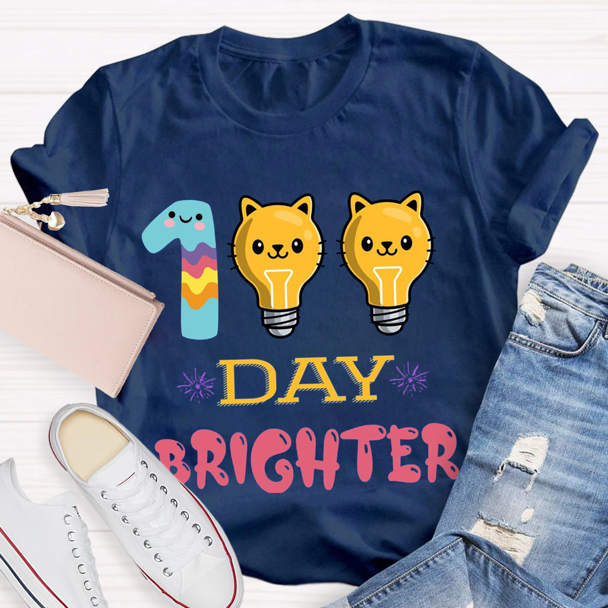 100 Days Brighter Cute Cat T-Shirt