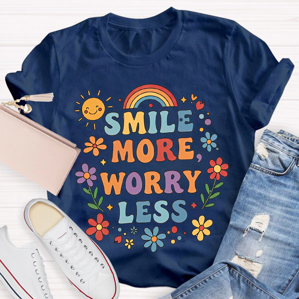 Smile More Worry Less Teacher T-Shirt