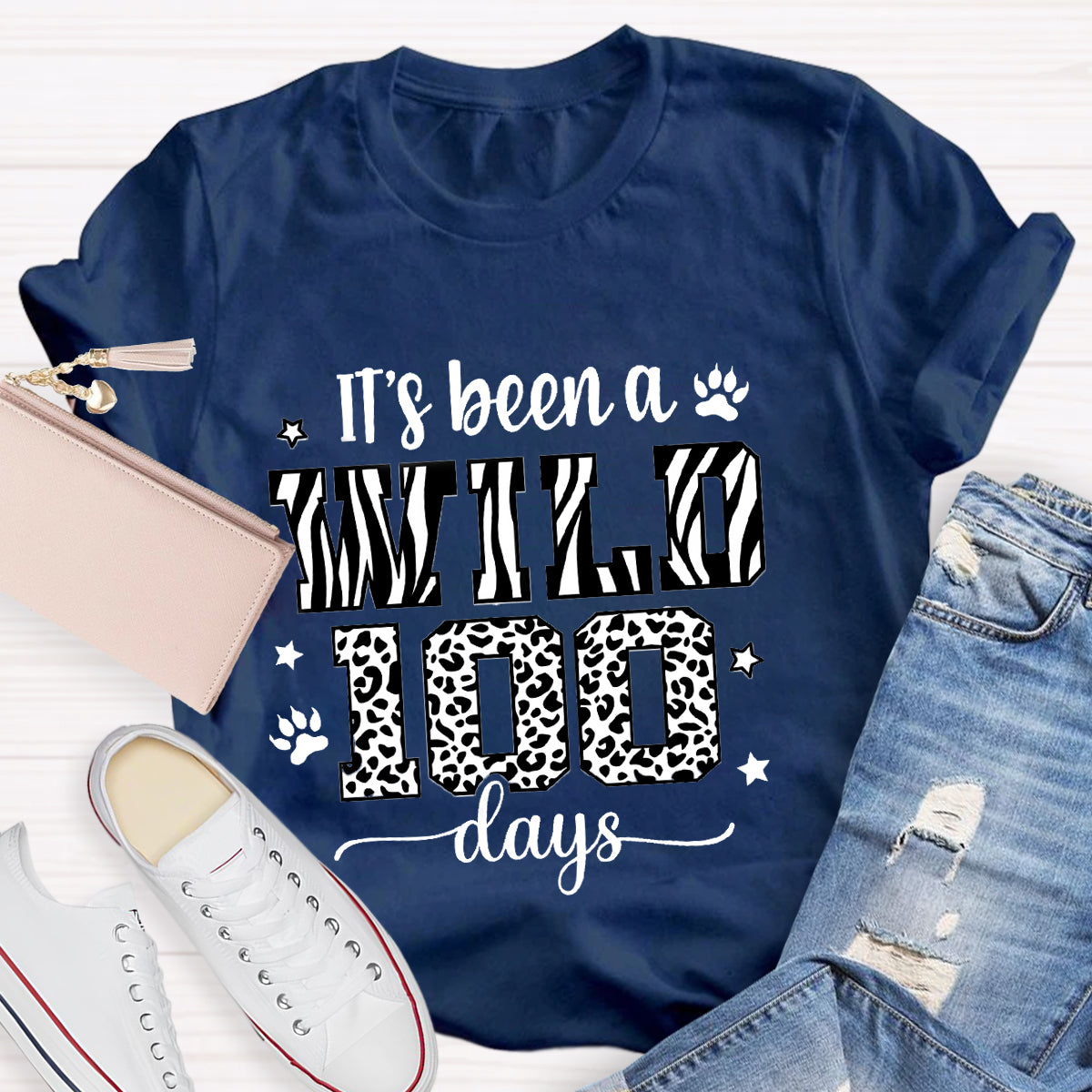 Zebra And Leopard Design It's Been A Wild 100 Days T-Shirt