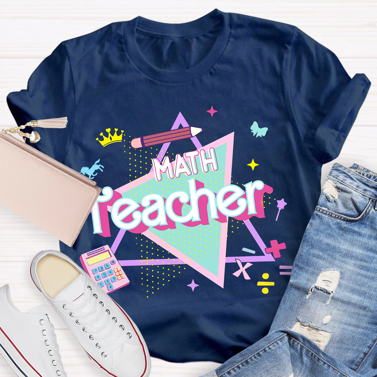 Overlapping Triangles Math Teacher T-Shirt