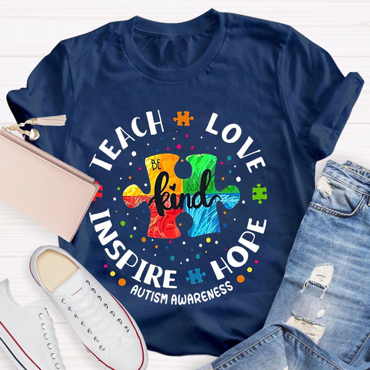 Teach Love Hope Inspire Be Kind Autism Awareness T-Shirt