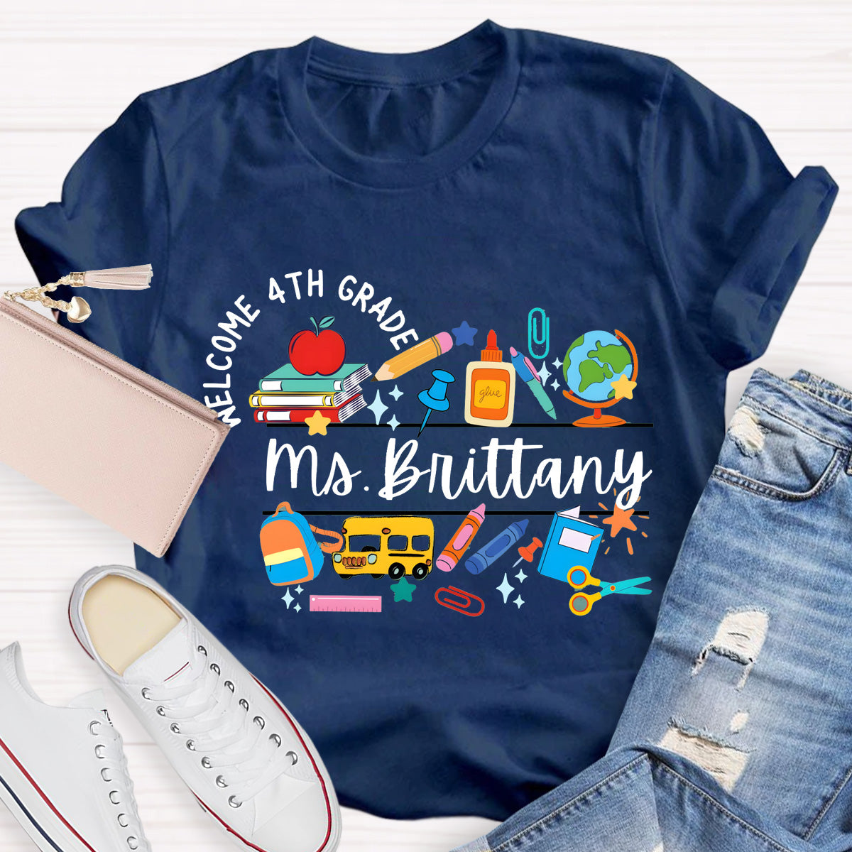 Personalized Grade And Name Welcome 4th Grade Teacher T-Shirt