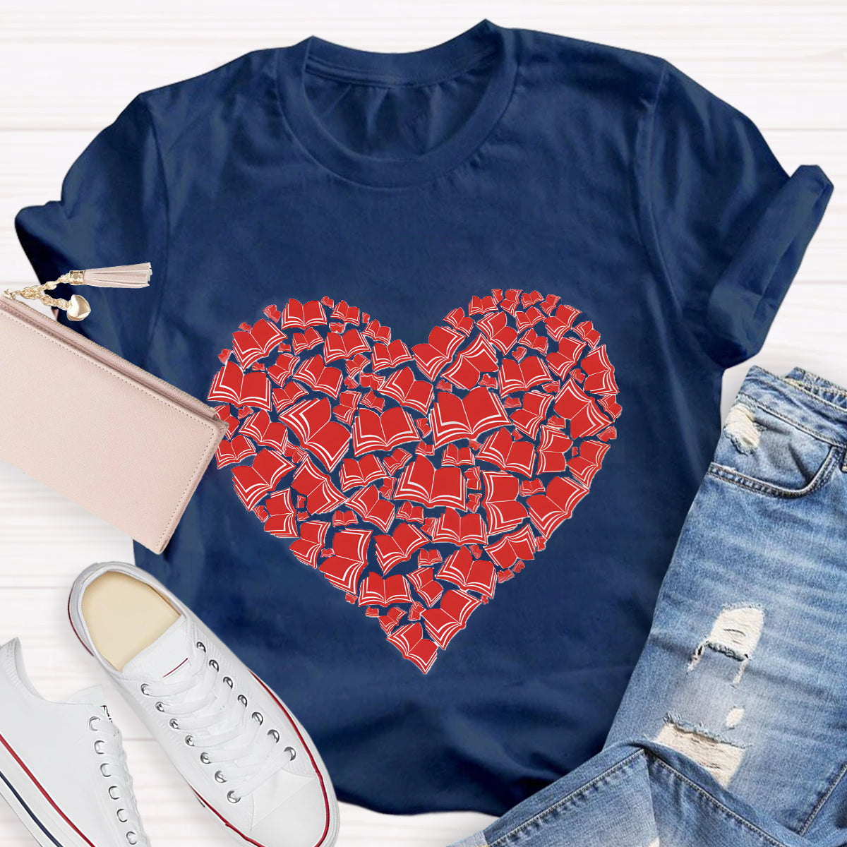 Love Books Valentine Heart Teacher T-Shirt