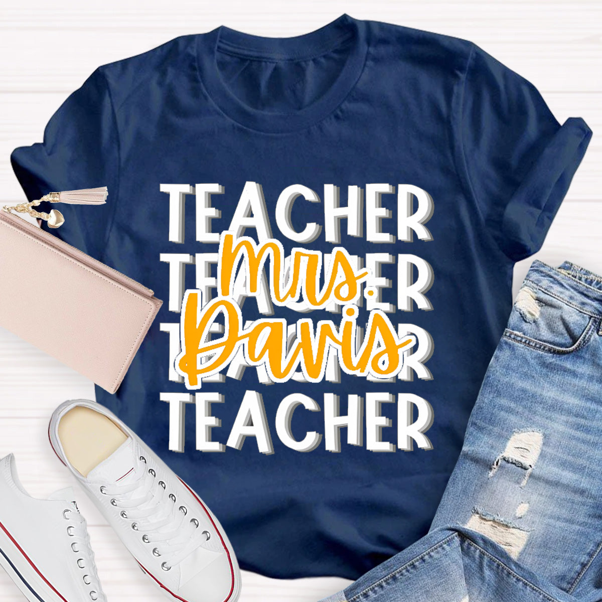 Personalized Name Mrs Davir Teacher T-Shirt