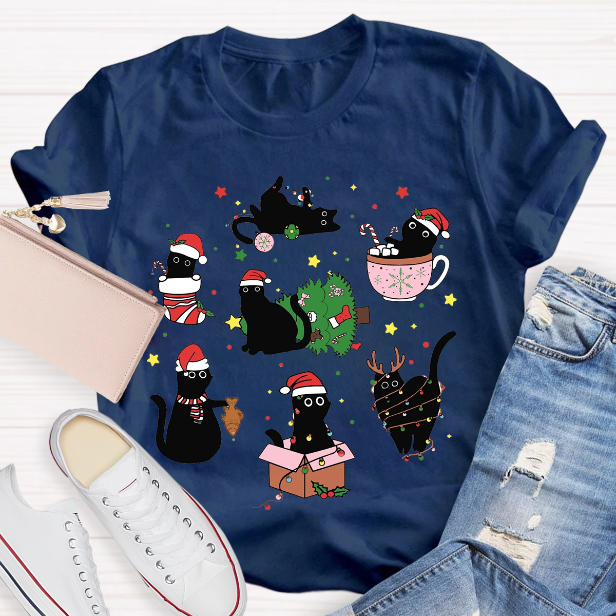 Christmas Funny Black Cat T-Shirt