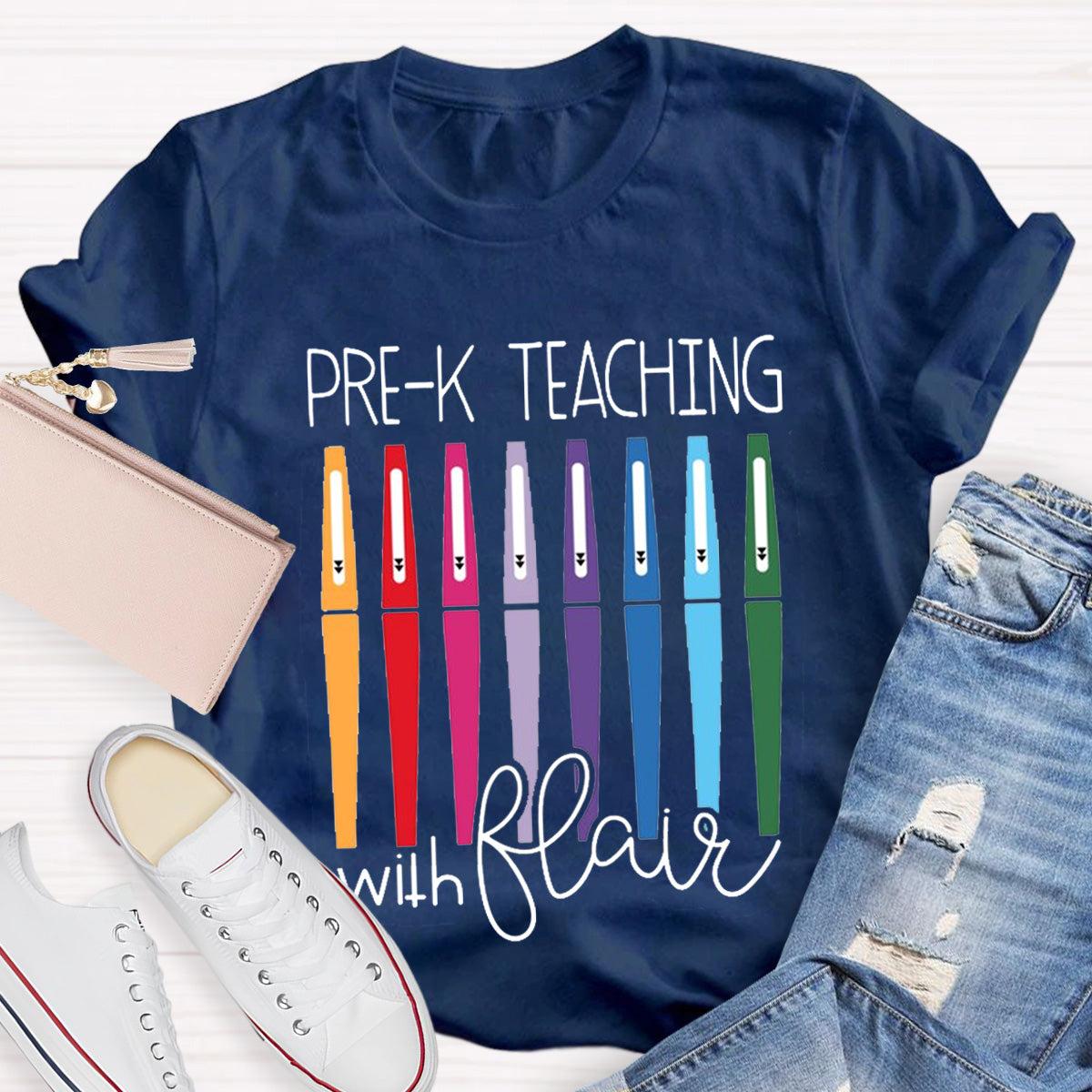 Personalize Grade Pre-k Teaching With Flair Teacher T-Shirt