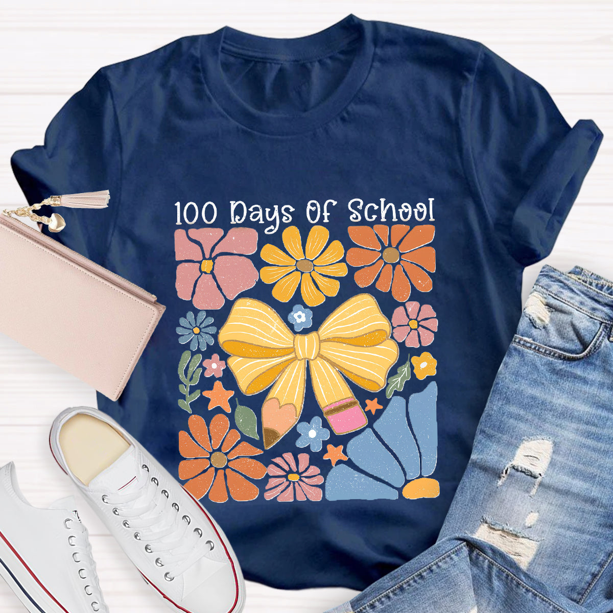 100 Days Of School Floral Teacher T-Shirt