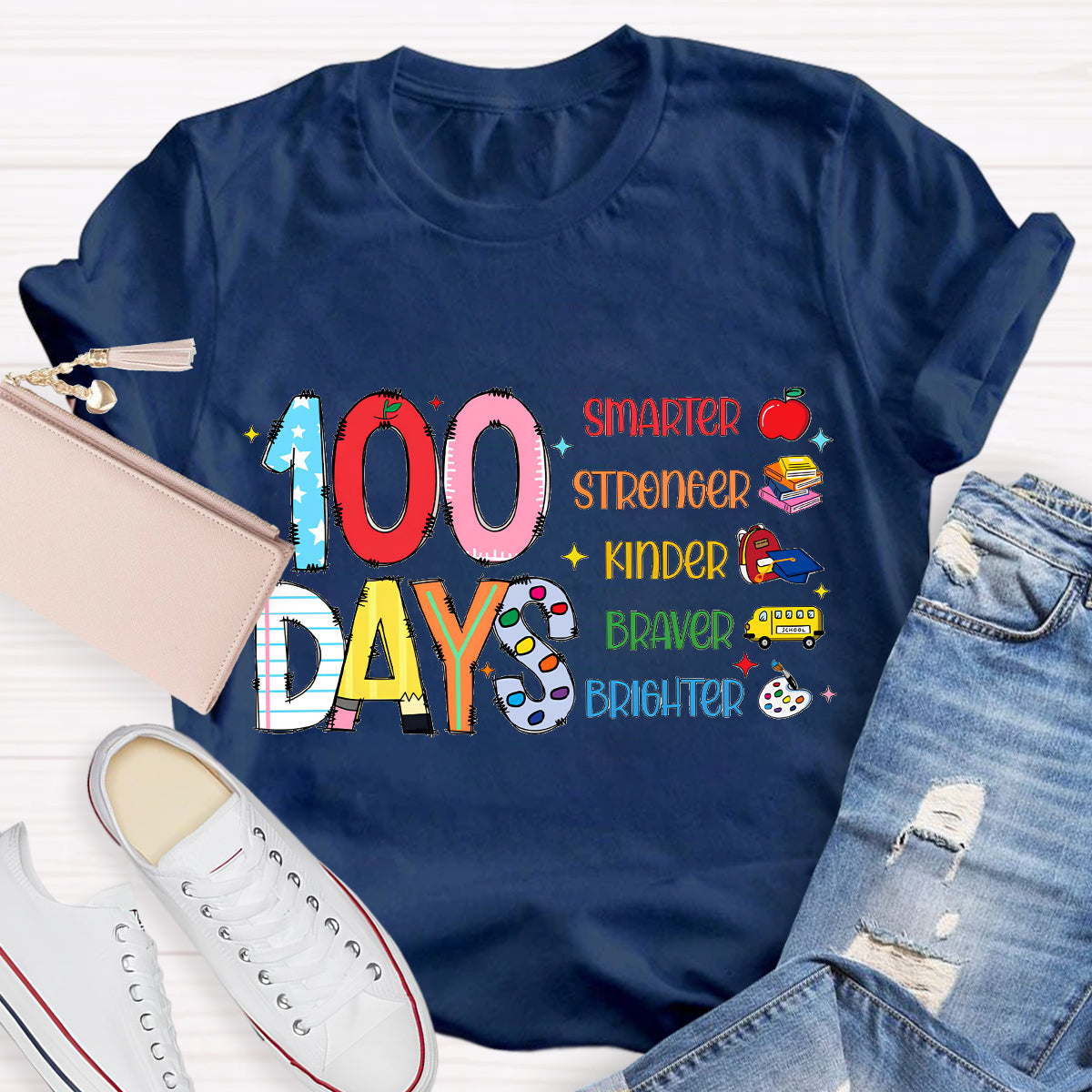 100 Days Smarter Brighter Teacher T-Shirt