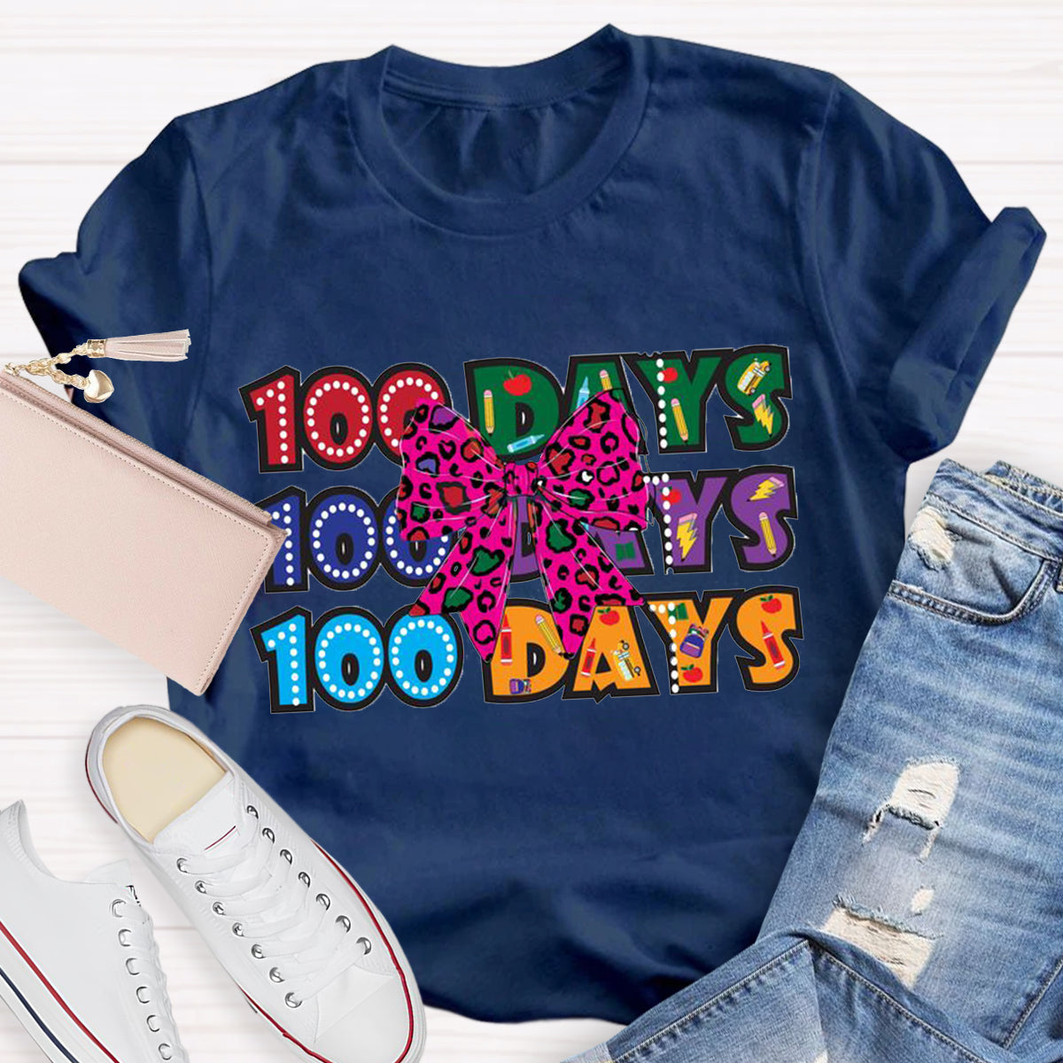 100 Days  Bow Teacher T-Shirt