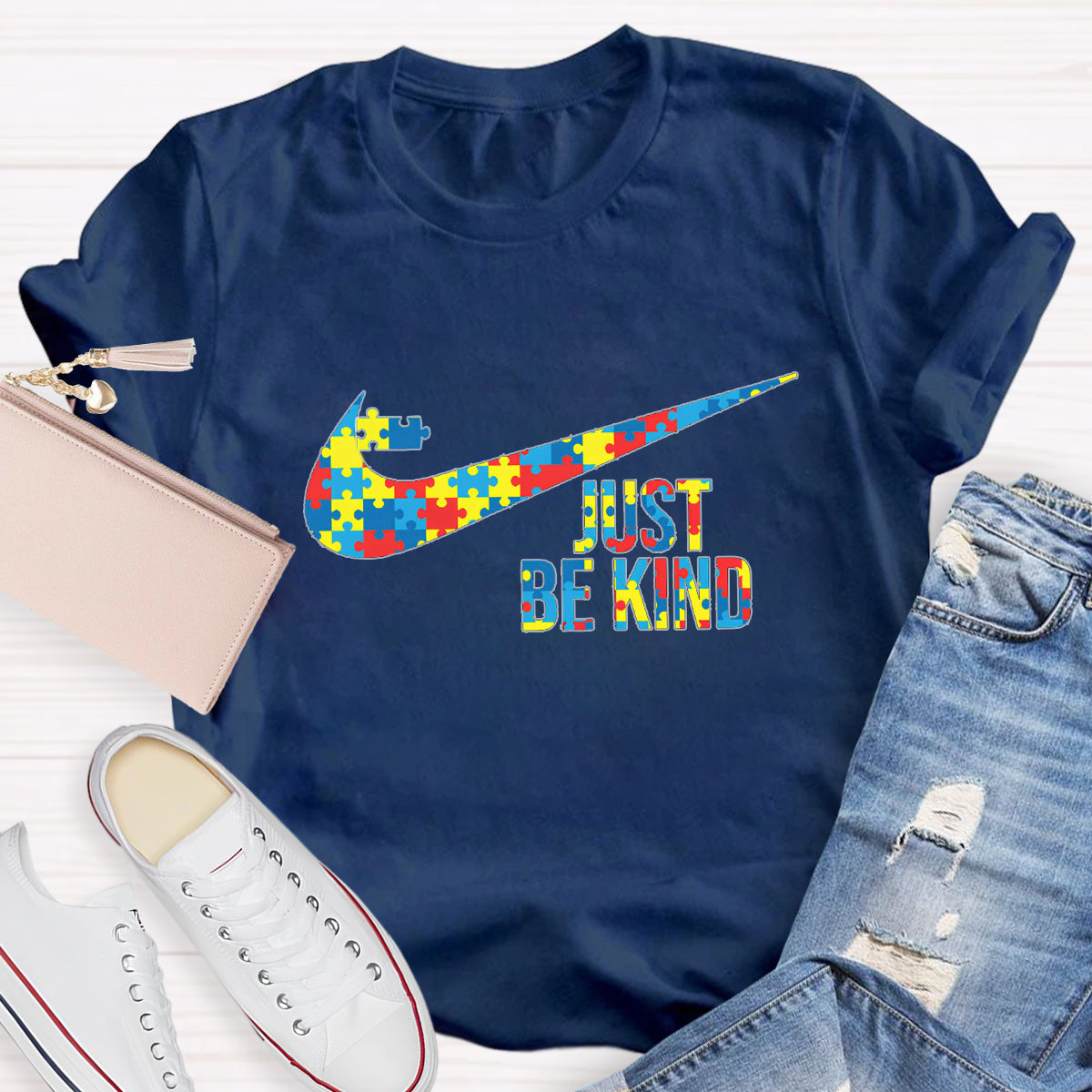 Just Be Kind Colorful Puzzle Teacher T-Shirt