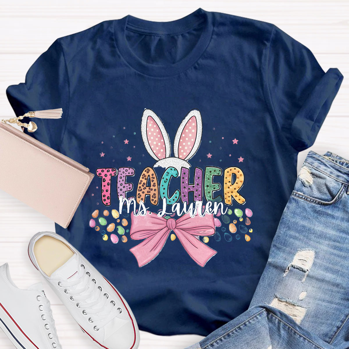 Personalized Name Bunny Teacher T-Shirt