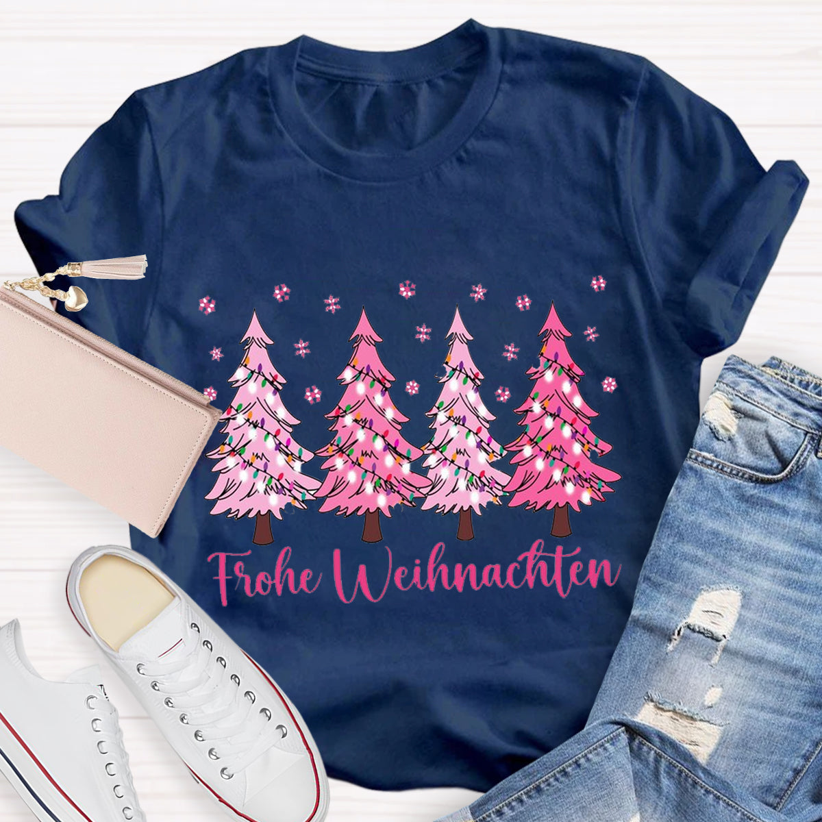 Pink Christmas Trees Teacher T-Shirt