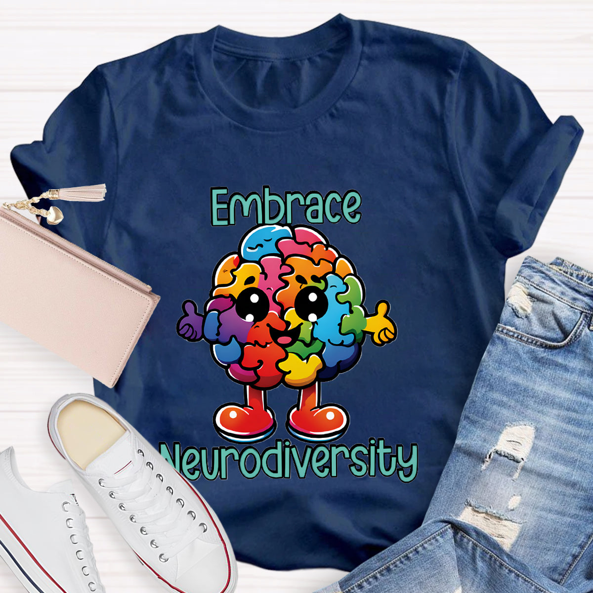 Embrace Neurodiversity Colorful Brain T-Shirt