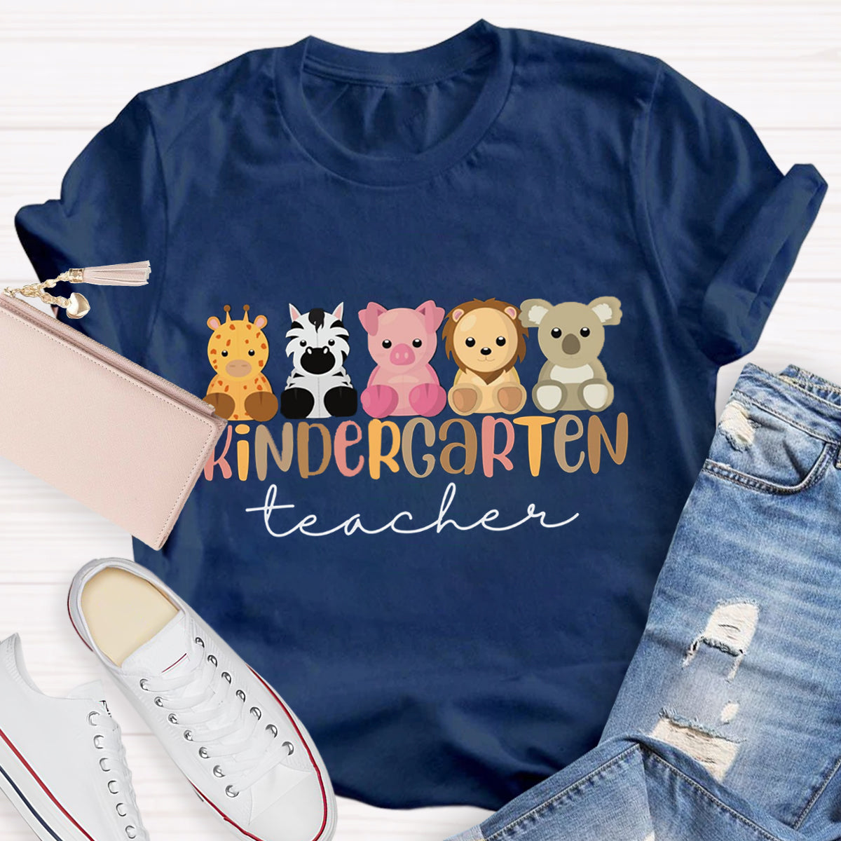 Personalized Grade Kindergarten Animal Teacher T-Shirt