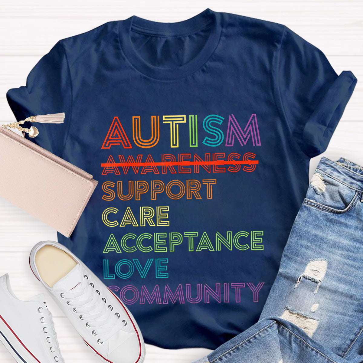 Letter Print Autism Teacher T-Shirt