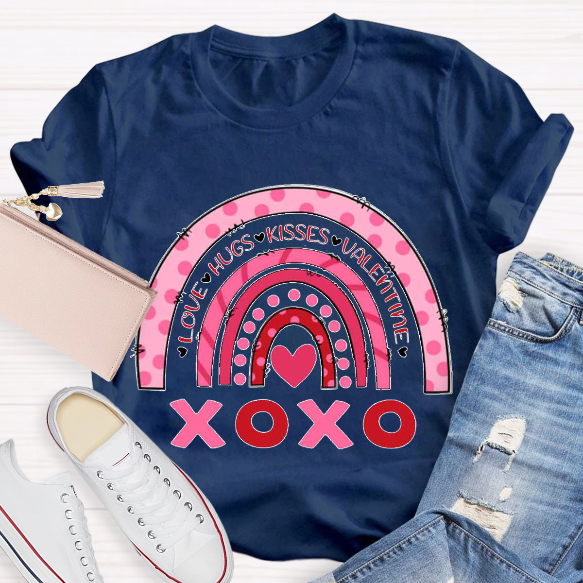 Love Hugs Kisses Valentinecc Teacher T-Shirt