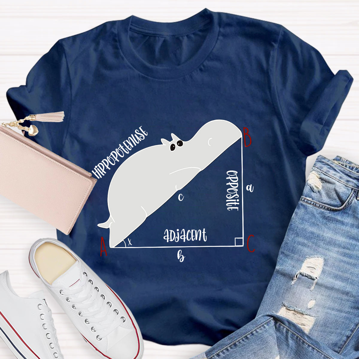 Diagram Hippopotenuse Adjacent Opposite Math Teacher T-Shirt