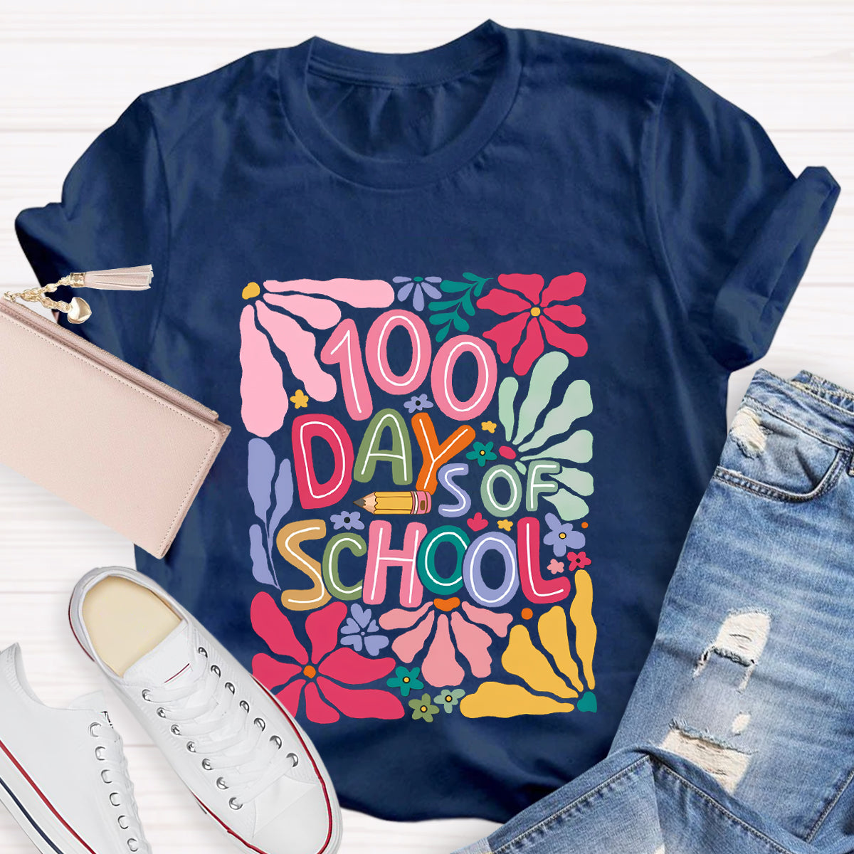 Floral 100 Days Of School Teacher T-Shirt