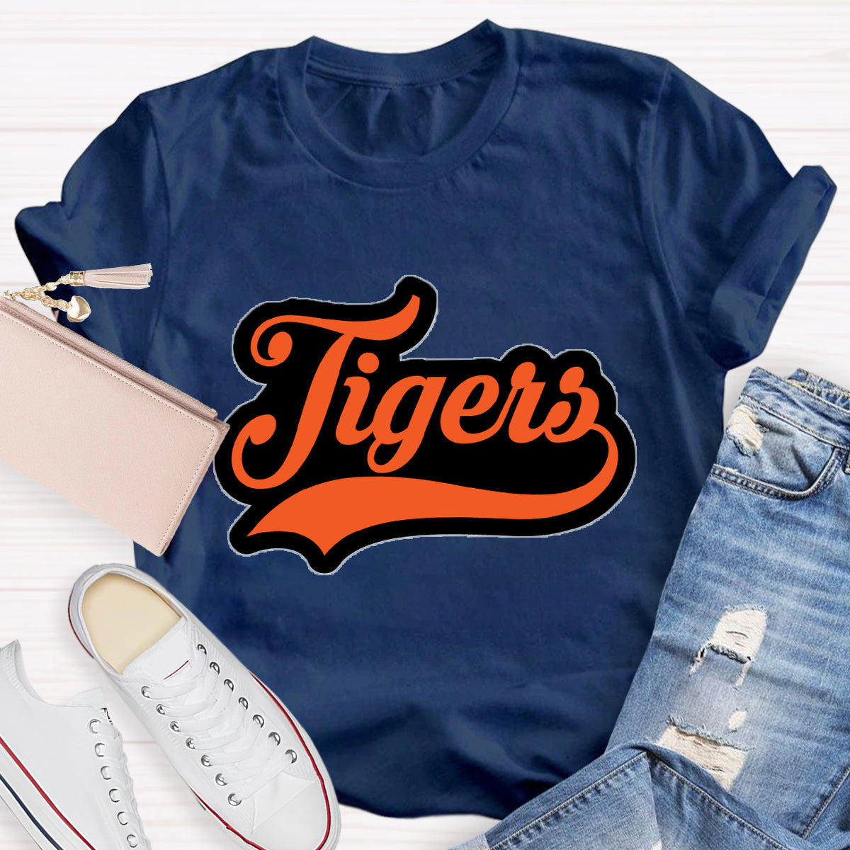 Personalized School Mascot Tigers Orange Letters Teacher T-Shirt