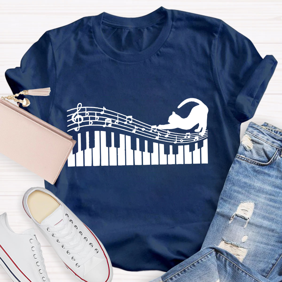 Funny Cat Play Music T-Shirt