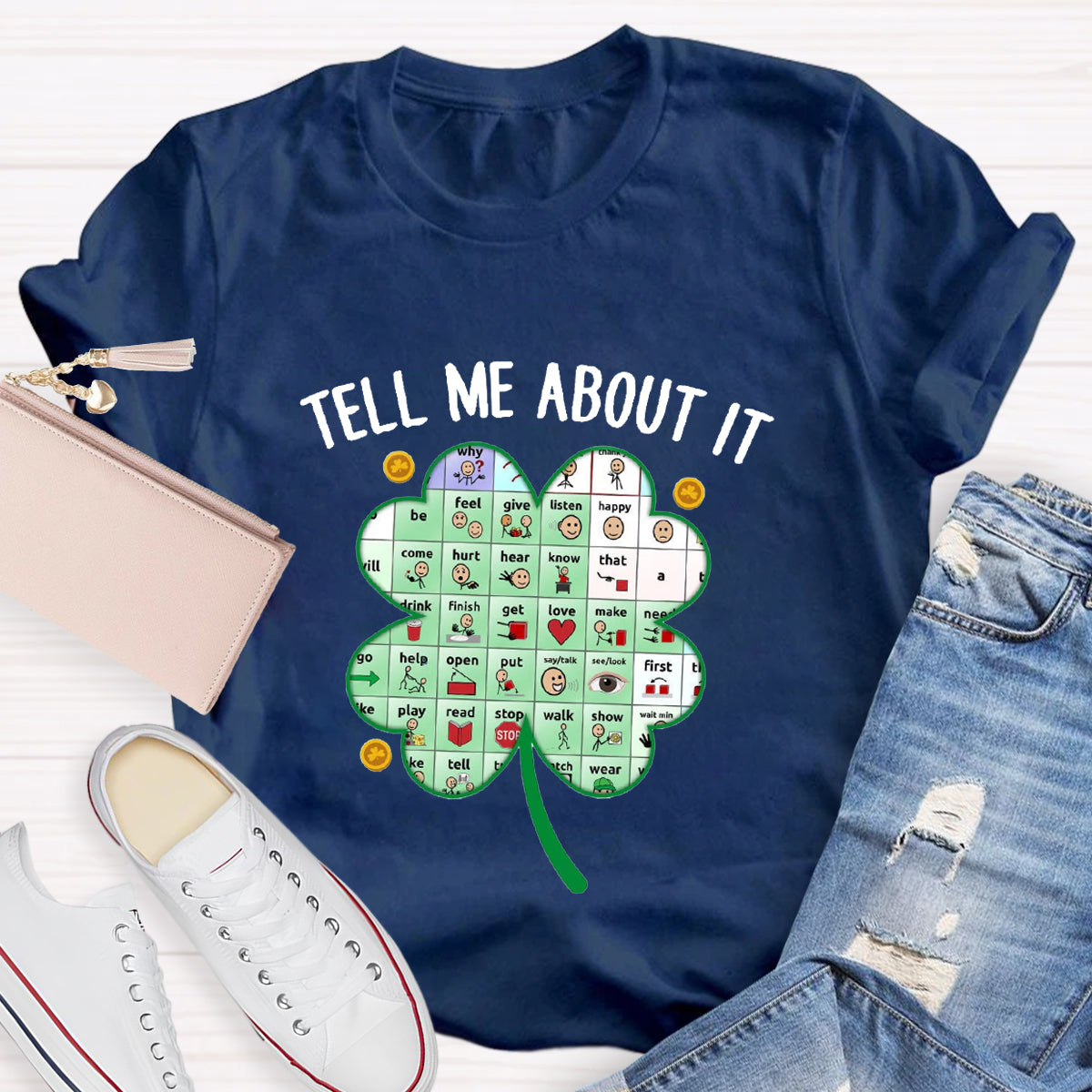 Tell Me About It Shamrock Teacher T-Shirt