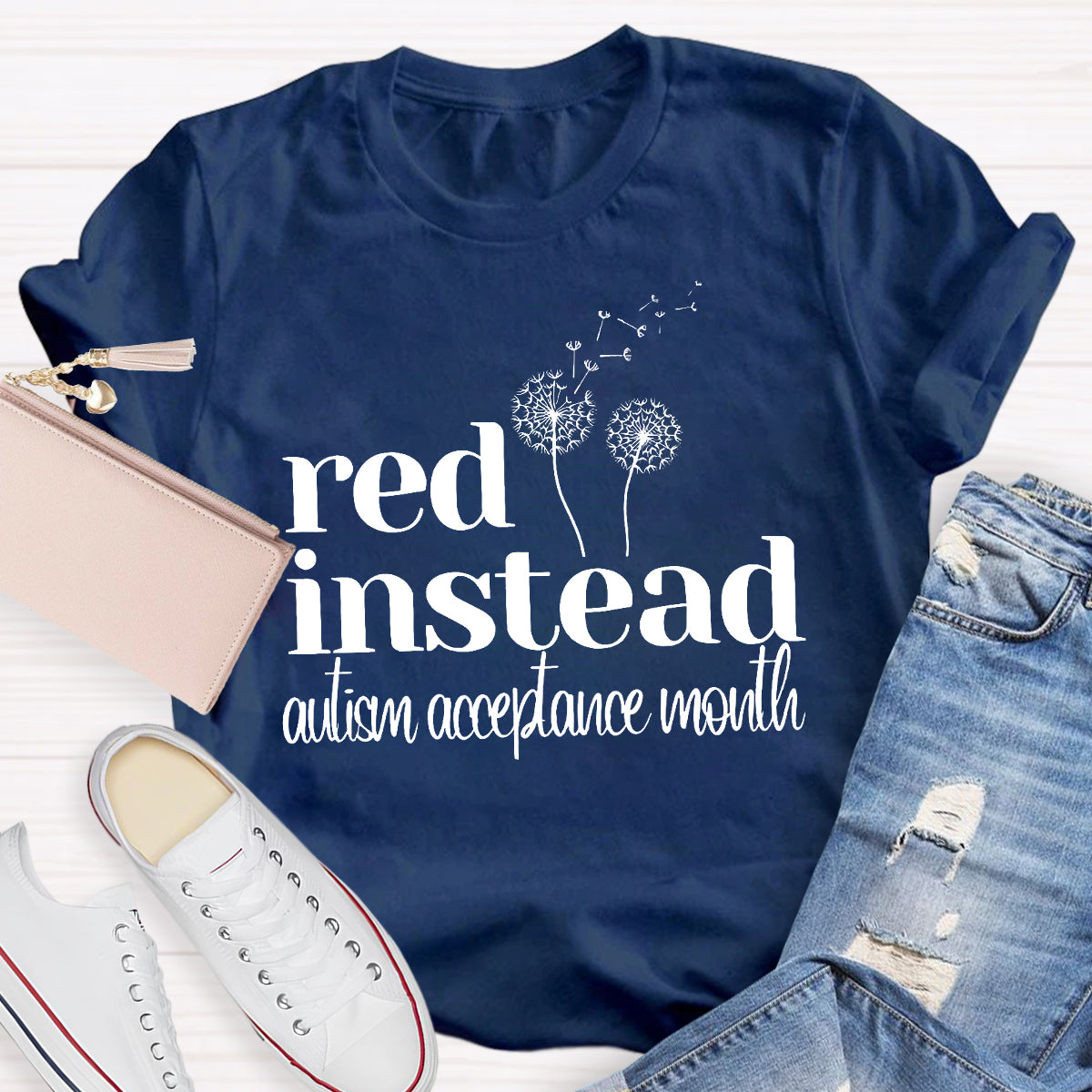 Red Instead Autism Acceptance Month T-Shirt